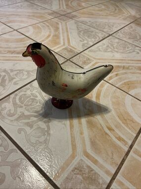 White and Red Hen made out of tin specifically tinplate steel  Bird Toy Accent